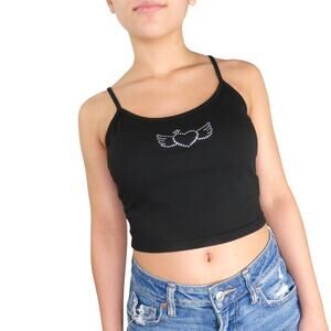 Shein Heart Rhinestone Black Tank Cami Y2k Cute Biker Girl Medium